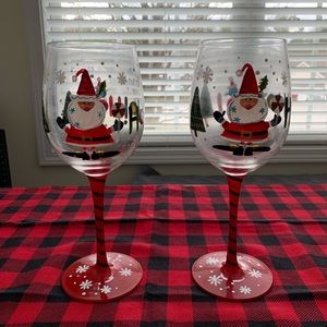 NWT Hand Painted Christmas Wine Glasses